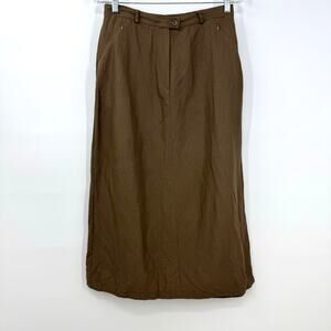 VTG Barry Bricken Mark Shale Linen Midi Skirt 14 M Brown Western Boho Lagenlook